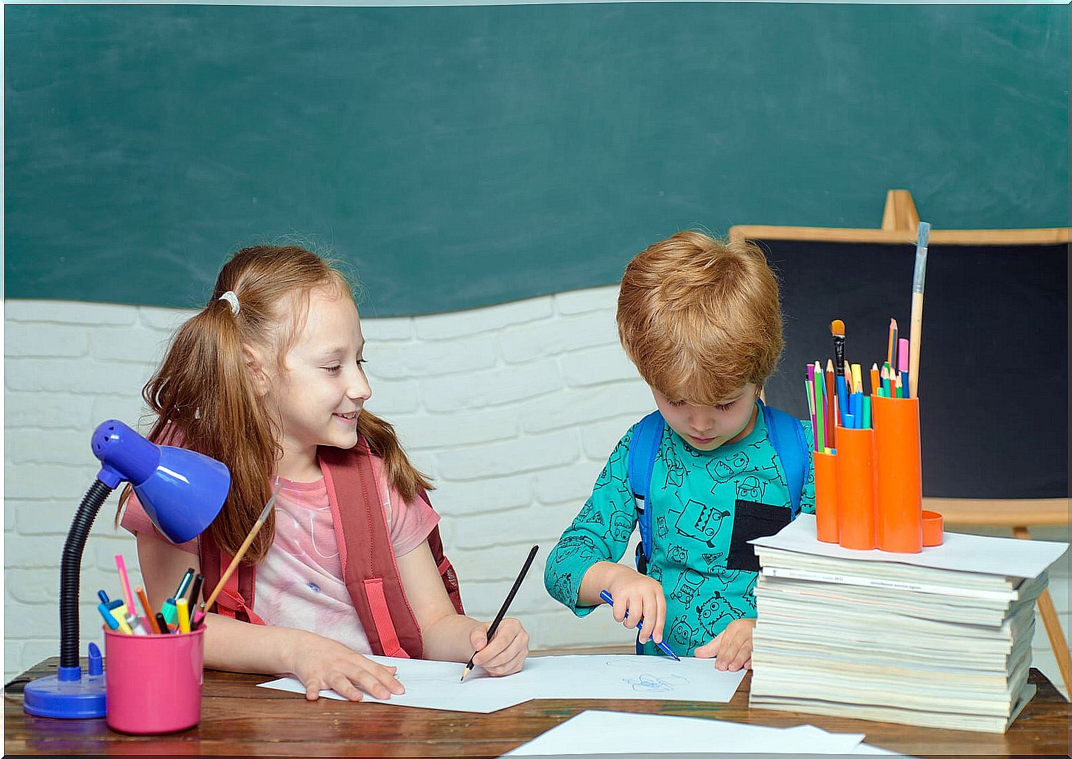 Children at school studying.